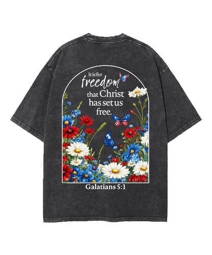 Christ Has Set Us Free Double Sided Unisex Washed Christian T-shirt