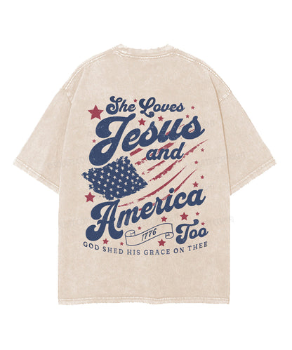 Love Jesus And America Too Double Sided Unisex Washed Christian T-shirt