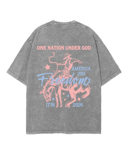One Nation Under God Double Sided Unisex Washed Christian T-shirt