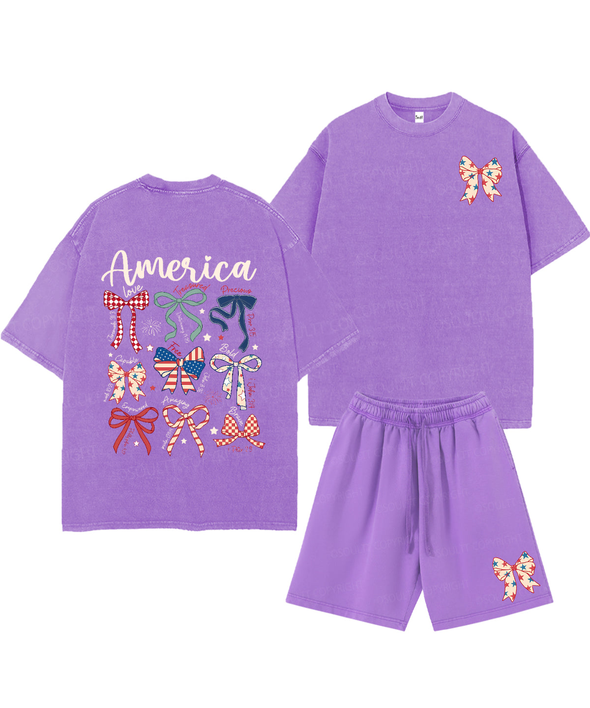 America Double Sided Unisex Christian Washed T-Shirt & Shorts