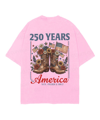 250 Years America Anniversary Double Sided Unisex Christian Washed T-Shirt & Shorts