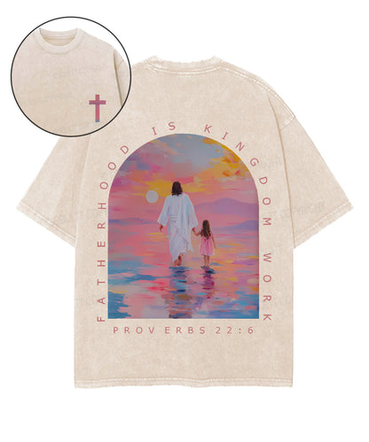 Fatherhood Is Kingdom Work Double Sided Unisex Washed Christian T-shirt