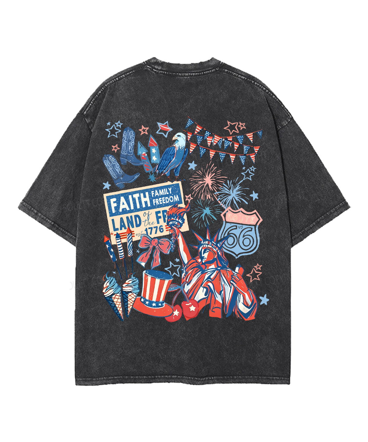 Faith Family Freedom Double Sided Unisex Washed Christian T-shirt
