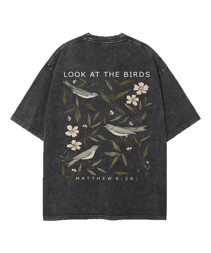 Look At The Birds Double Sided Unisex Washed Christian T-shirt