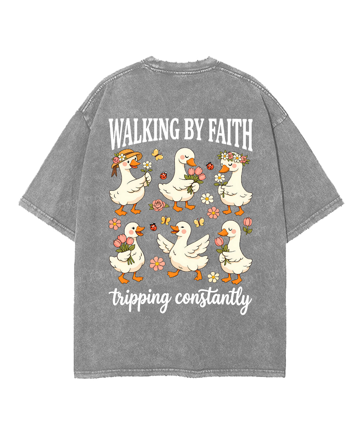 Walking By Faith Tripping Constantly Double Sided Unisex Washed Christian T-shirt