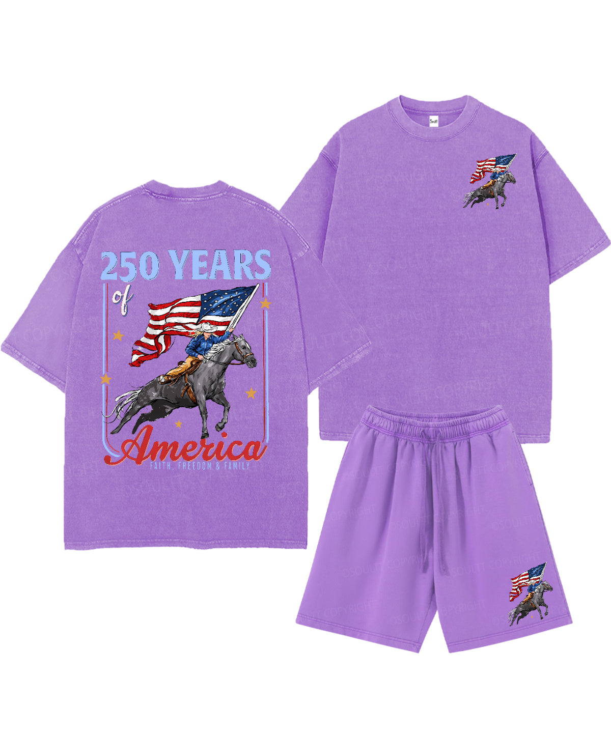 250 Years America Anniversary Double Sided Unisex Christian Washed T-Shirt & Shorts