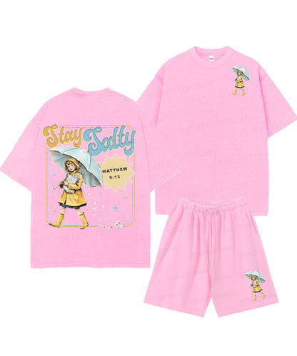 Stay Salty Double Sided Unisex Christian Washed T-Shirt & Shorts