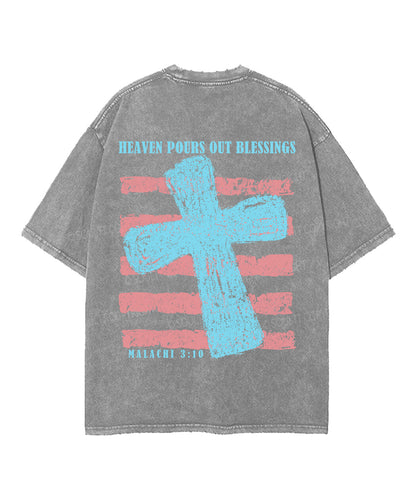 Heaven Pours Out Blessings Double Sided Unisex Washed Christian T-shirt