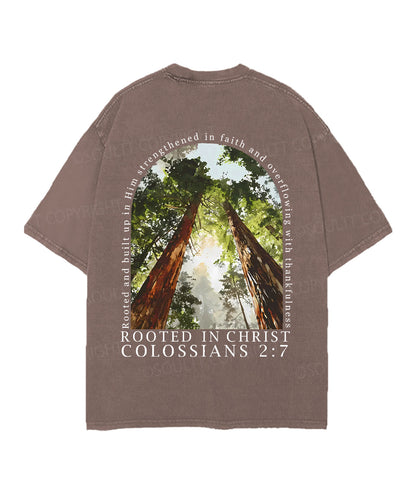Rooted In Christ Double Sided Unisex Christian Washed T-Shirt & Shorts