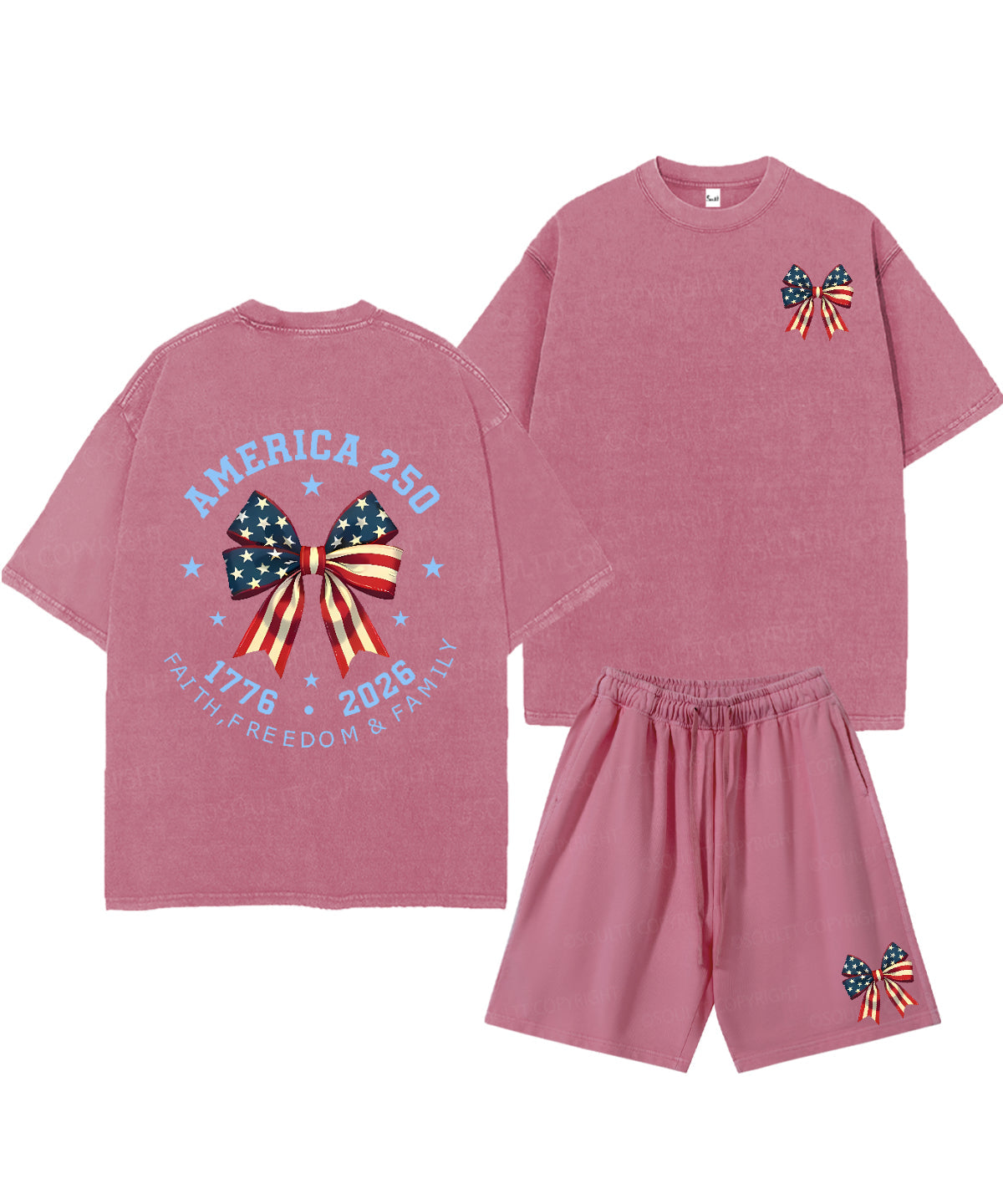250 Years America Anniversary Double Sided Unisex Christian Washed T-Shirt & Shorts