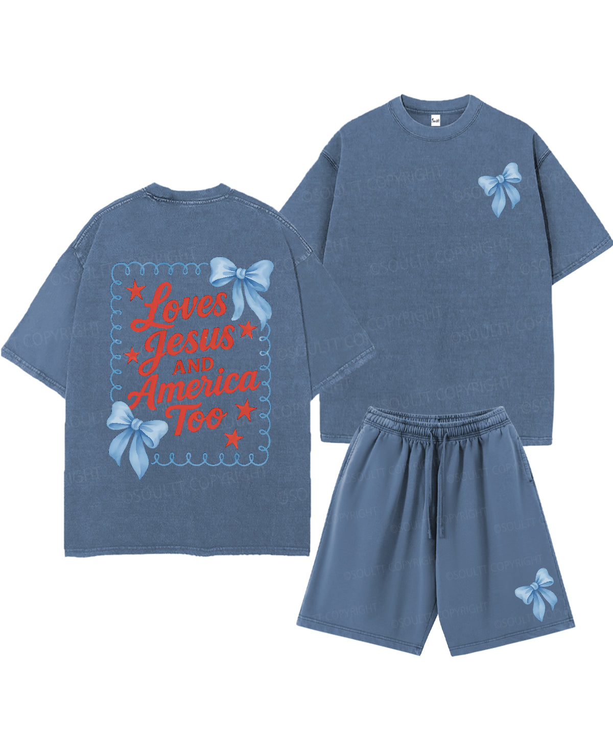 Loves Jesus And America Too Double Sided Unisex Christian Washed T-Shirt & Shorts