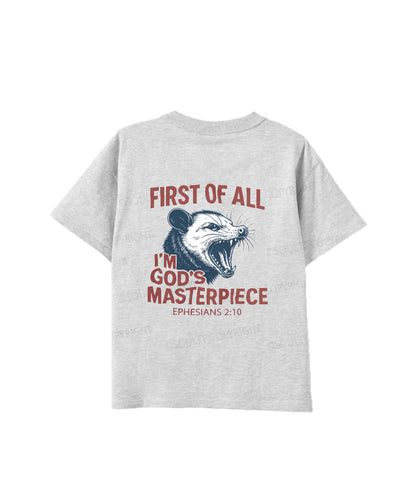Kids First Of All I'm God's Masterpiece Double Sided Cotton Christian T-shirt