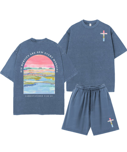 His Mercies Are New Every Morning Double Sided Unisex Christian Washed T-Shirt & Shorts
