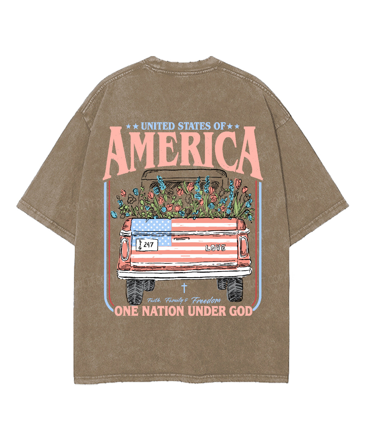 One Nation Under God Double Sided Unisex Washed Christian T-shirt