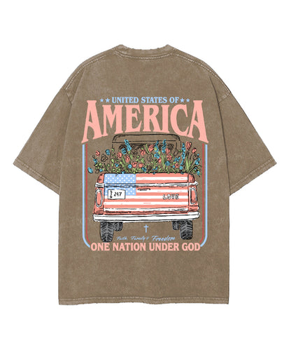 One Nation Under God Double Sided Unisex Washed Christian T-shirt