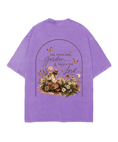 She Tends Her Garden Double Sided Unisex Christian Washed T-Shirt & Shorts