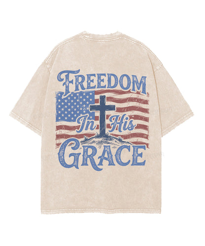 Freedom In His Grace Double Sided Unisex Washed Christian T-shirt