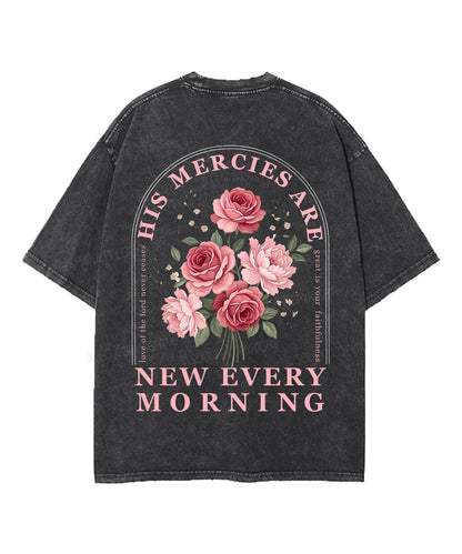 His Mercies Are New Every Morning Double Sided Unisex Washed Christian T-shirt