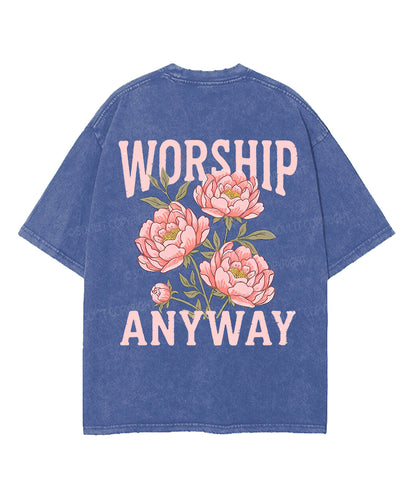 Worship Anyway Double Sided Unisex Washed Christian T-shirt