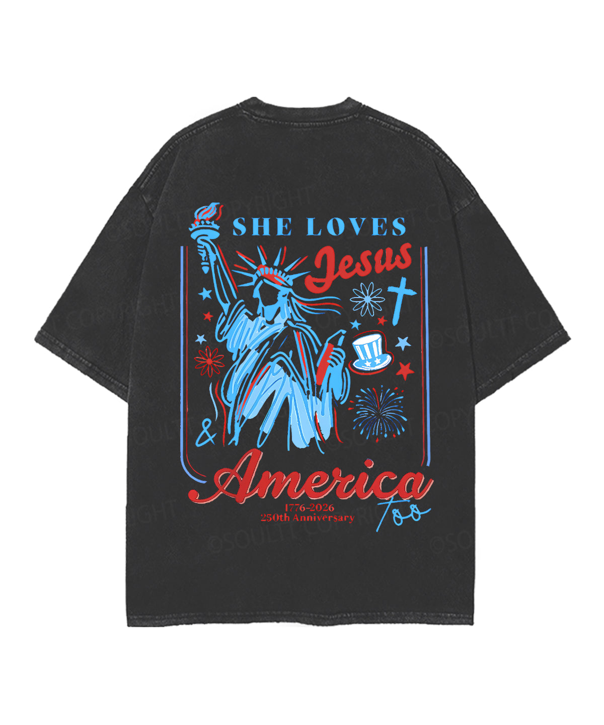 She Loves Jesus And America Too Double Sided Unisex Christian Washed T-Shirt & Shorts