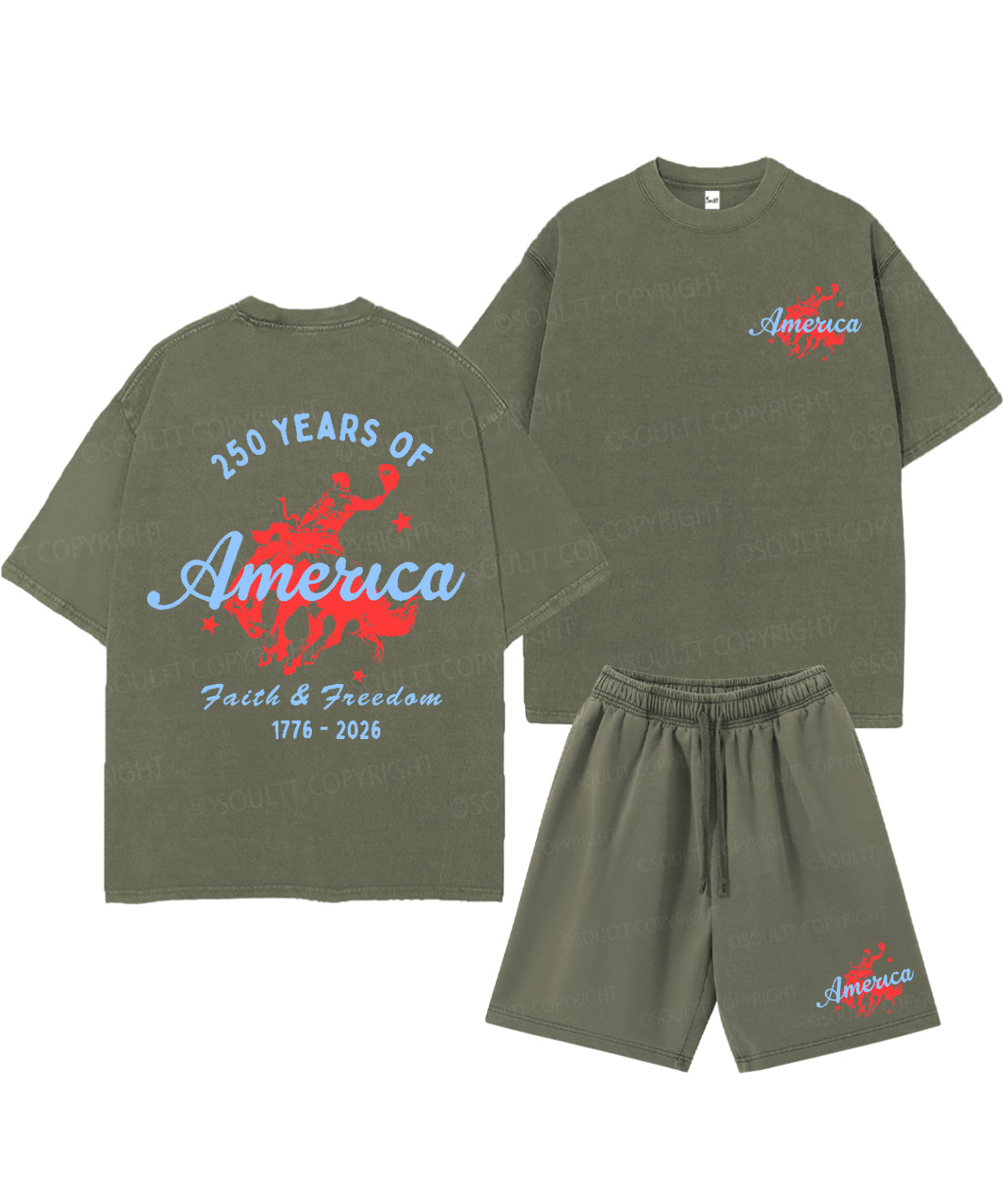 250 Years America Anniversary Double Sided Unisex Christian Washed T-Shirt & Shorts
