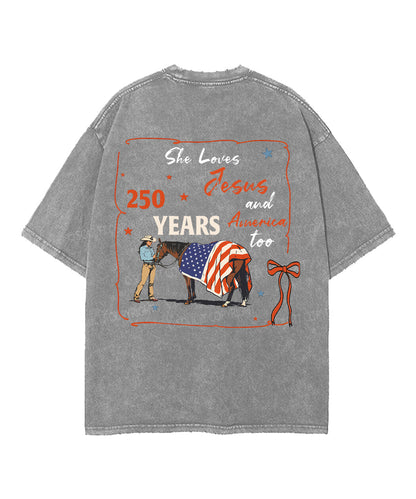 250 Years America Anniversary Double Sided Unisex Washed Christian T-shirt