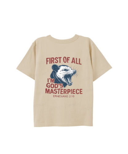 Kids First Of All I'm God's Masterpiece Double Sided Cotton Christian T-shirt
