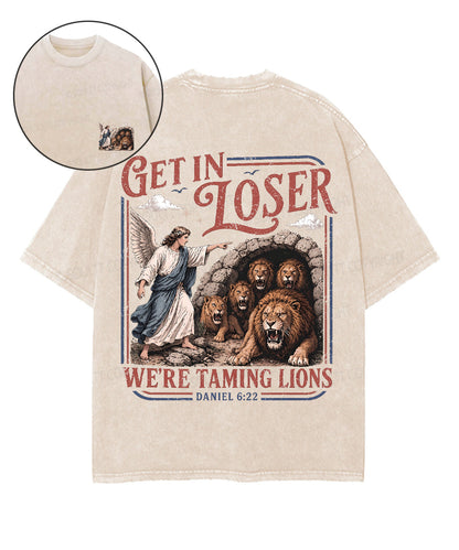 We're Taming Lions Double Sided Unisex Washed Christian T-shirt