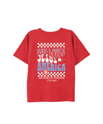 Kids She Loves Jesus And America Double Sided Cotton Christian T-shirt