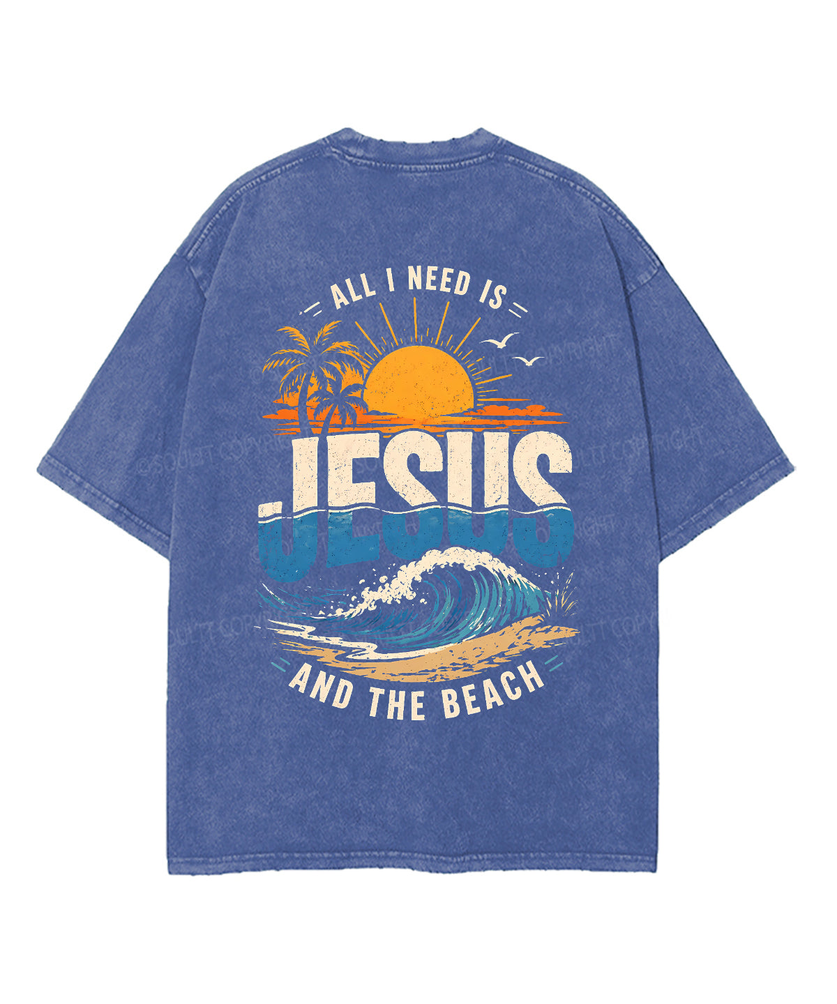 All I Need Is Jesus And The Beach Double Sided Unisex Washed Christian T-shirt