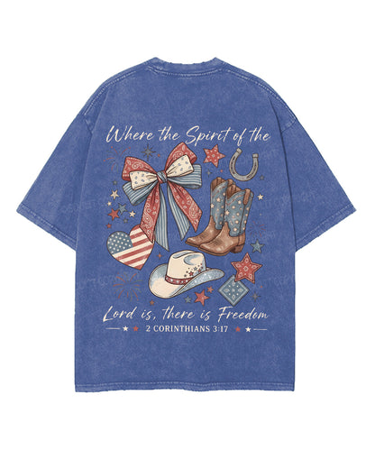 There Is Freedom Double Sided Unisex Washed Christian T-shirt