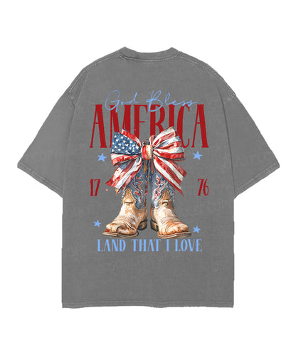 God Bless America Double Sided Unisex Christian Washed T-Shirt & Shorts