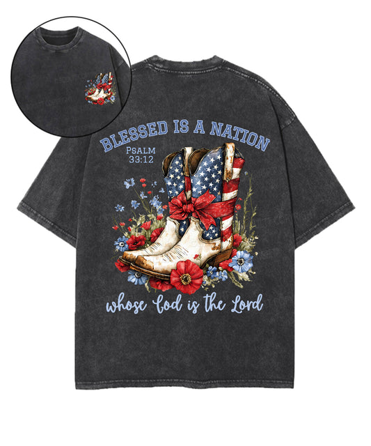 Blessed Is A Nation Whose god Is The Lord Double Sided Unisex Washed Christian T-shirt