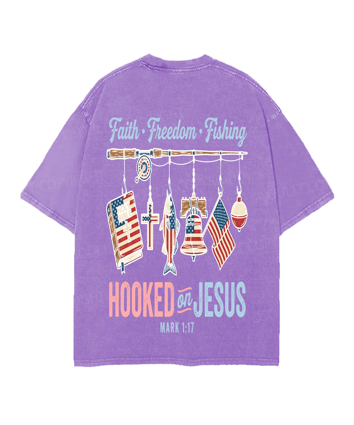 Hooked On Jesus Double Sided Unisex Christian Washed T-Shirt & Shorts