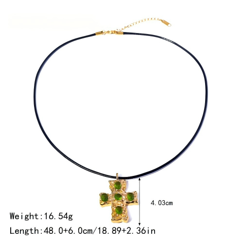 Fashion Vitality Zircon Cross Leather Rope Necklace
