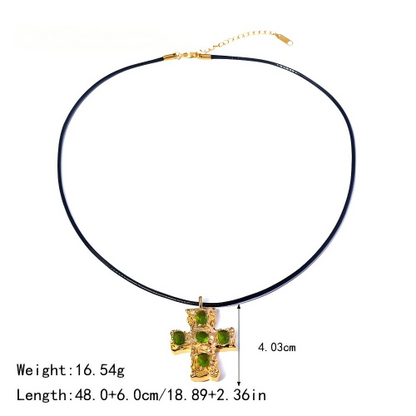 Fashion Vitality Zircon Cross Leather Rope Necklace