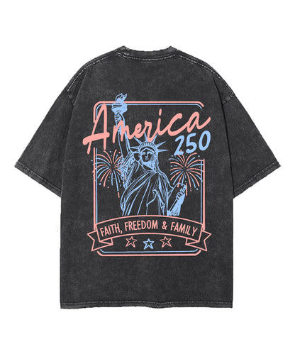 Faith, Freedom & Family Double Sided Unisex Washed Christian T-shirt