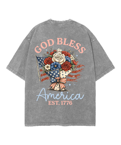 God Bless America Double Sided Unisex Washed Christian T-shirt