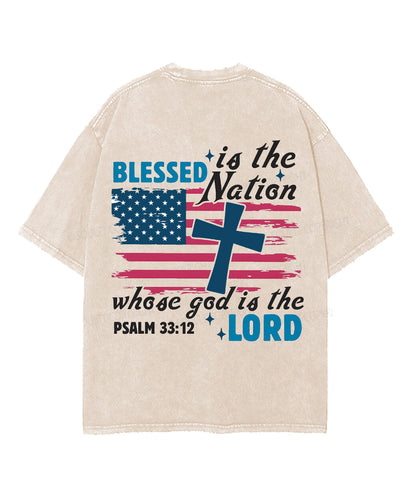 Blessed Is The Nation Whose God Is The Lord Double Sided Unisex Washed Christian T-shirt