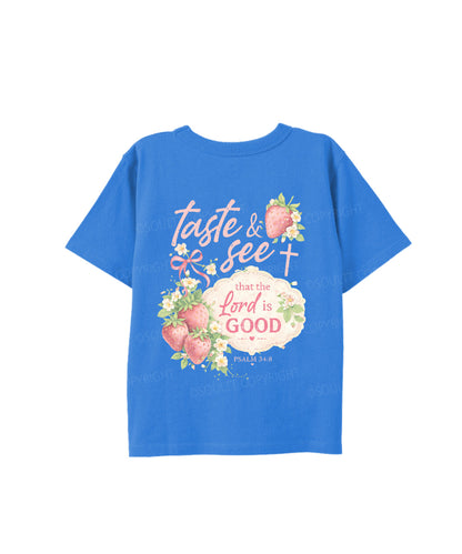 Kids The Lord Is Good Double Sided Cotton Christian T-shirt
