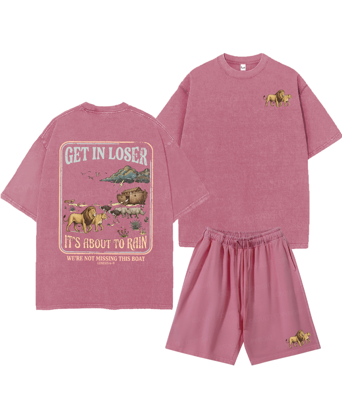 It's About To Rain We're Not Missing This Boat Double Sided Unisex Christian Washed T-Shirt & Shorts