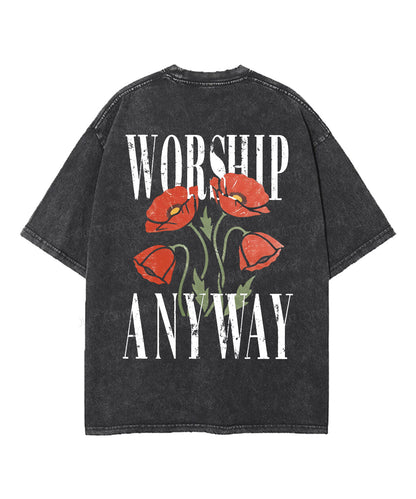 Worship Anyway Double Sided Unisex Washed Christian T-shirt