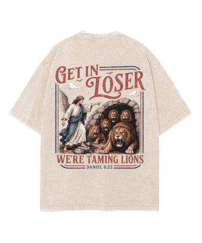 We're Taming Lions Double Sided Unisex Washed Christian T-shirt