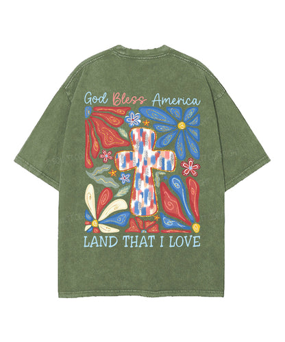 God Bless America Double Sided Unisex Washed Christian T-shirt