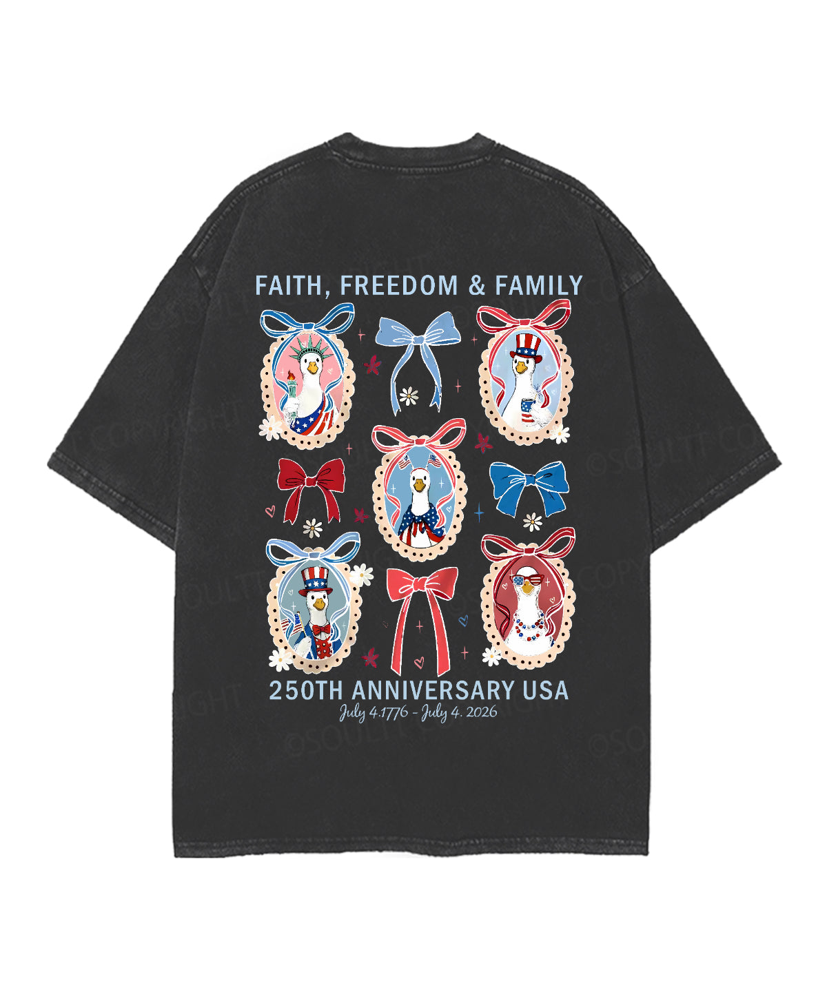 250 Years America Anniversary Double Sided Unisex Christian Washed T-Shirt & Shorts