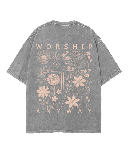 Worship Anyway Double Sided Unisex Washed Christian T-shirt