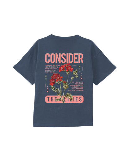 Kids Consider The Lilies Double Sided Cotton Christian T-shirt