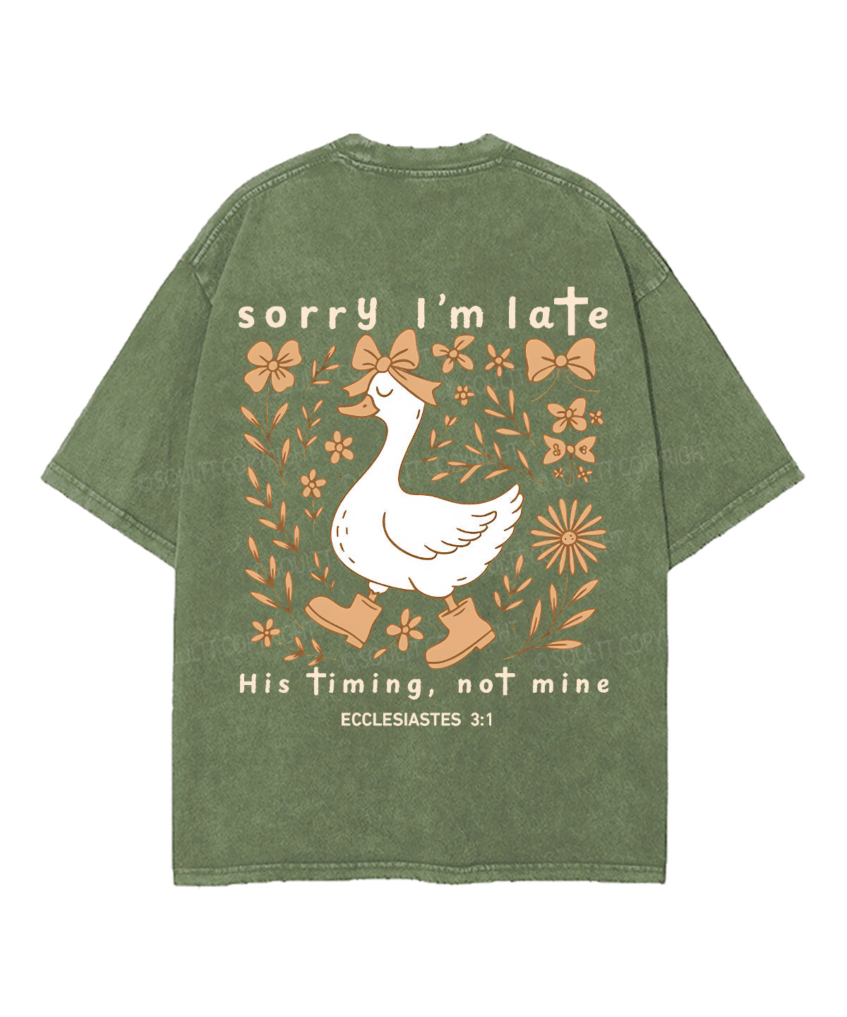 Sorry I’m Late, His Timing Not Mine Double Sided Unisex Washed Christian T-shirt