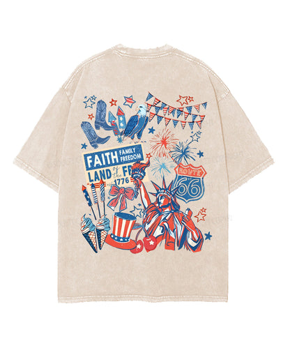 Faith Family Freedom Double Sided Unisex Washed Christian T-shirt