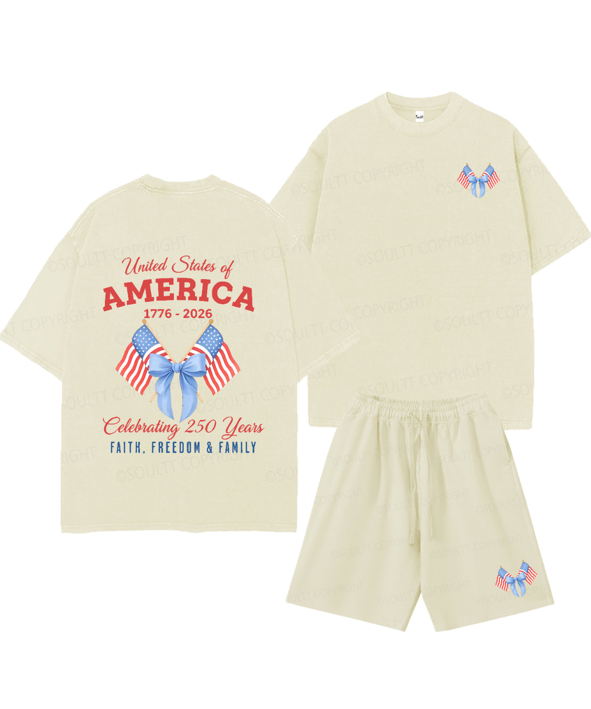 250 Years America Anniversary Double Sided Unisex Christian Washed T-Shirt & Shorts